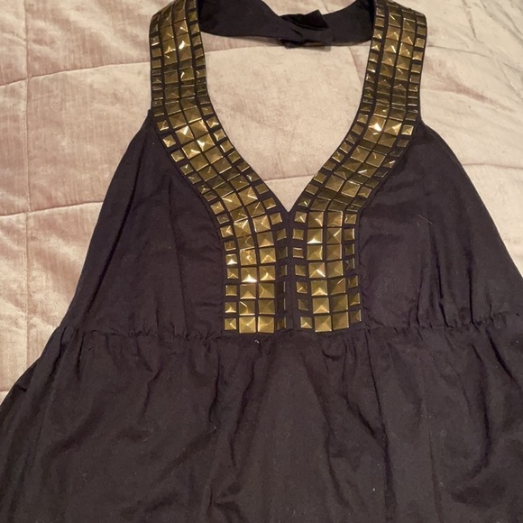 MICHAEL Kors Black/Bronze Embellished Halter Top - Picture 3 of 11